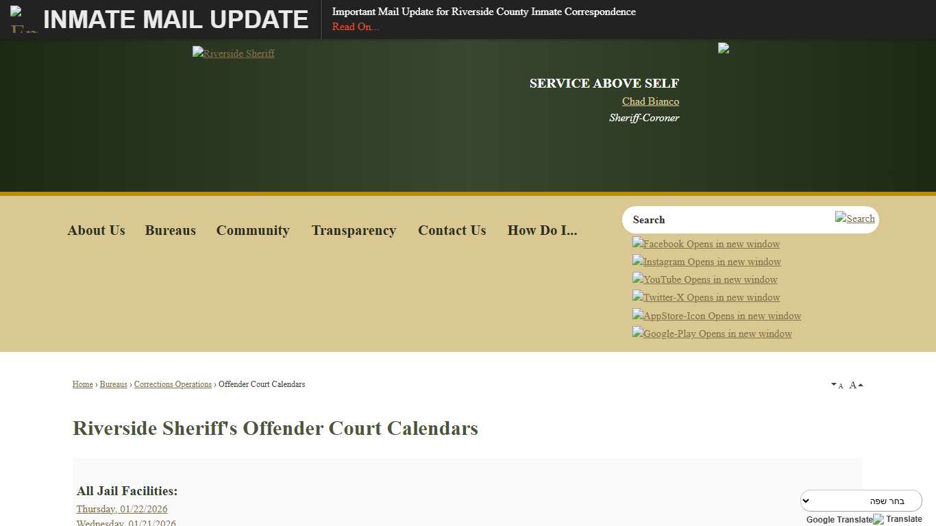 Riverside Sheriff's Offender Court Calendars Riverside County Sheriff, CA